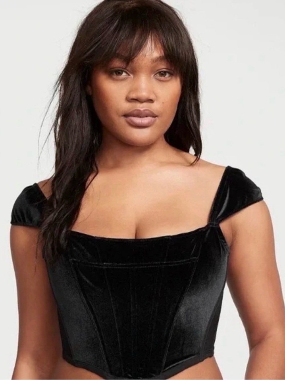 Victoria’s Secret Dream Angels Black Velvet Cap Sleeve Corset Top